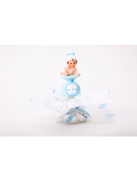baby blauw op weegschaal  geboortebedankje doopbedankje