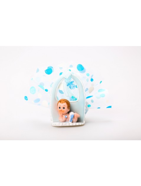 baby liggend op slabbetje Geboortebedankje doopbedankje