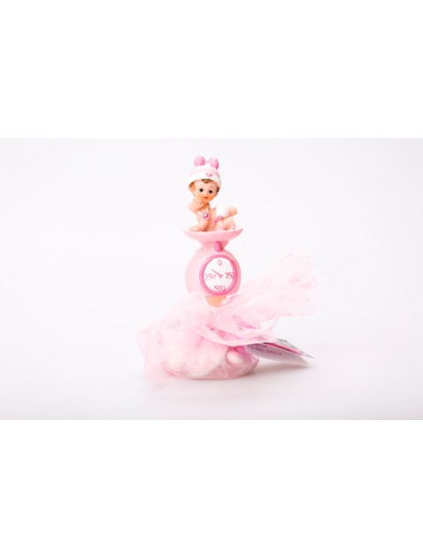 baby rose op weegschaal geboortebedankje doopbedankje