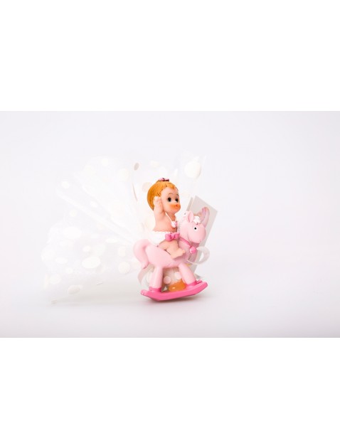 baby rose op hobbelpaard geboortebedankje doopbedankje