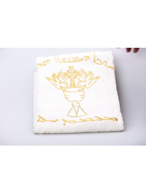 doop handdoek met kelk en twee duiven doopsel