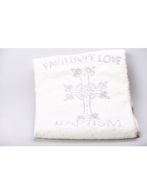 doop handdoek met zilvere kruis doopsel