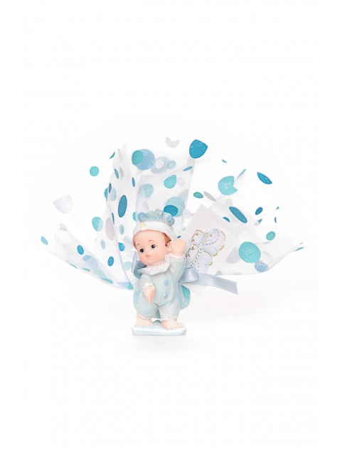 Baby jongen staand met hand omhoog geboortebedankje doopbedankje