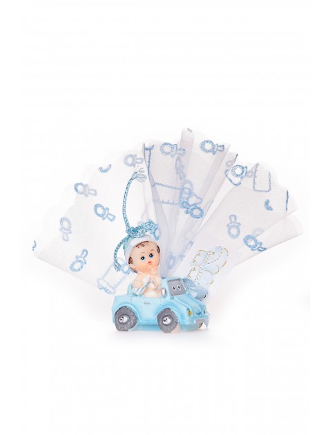 Baby jongen in auto geboortebedankje doopbedankje